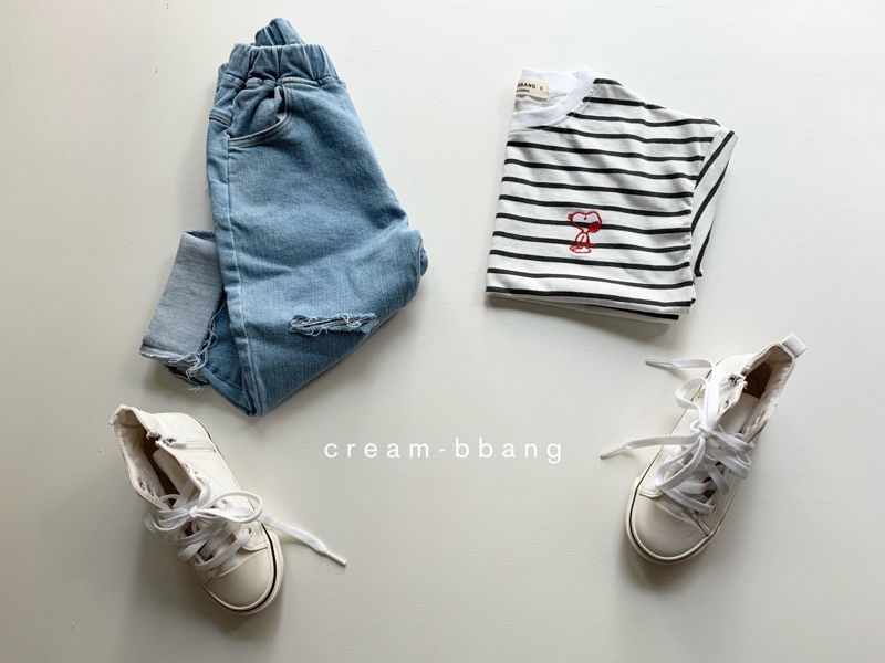 CREAM BBANG - Korean Children Fashion - #Kfashion4kids - Puppy Embroidery Stripes Tee - 3