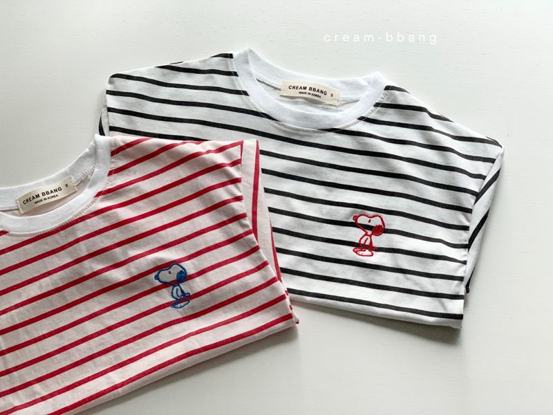 CREAM BBANG - Korean Children Fashion - #Kfashion4kids - Puppy Embroidery Stripes Tee - 8