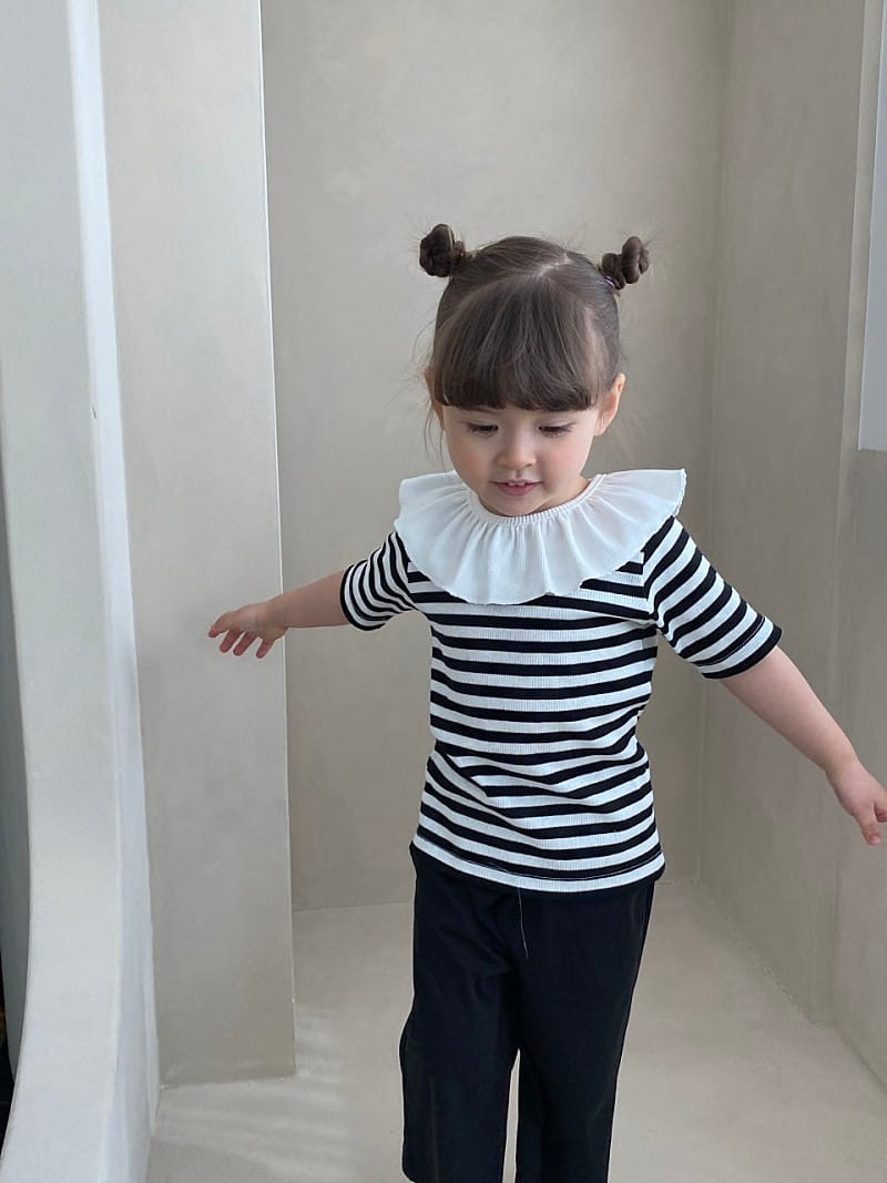 GREEN TOMATO - Korean Children Fashion - #Kfashion4kids - Stripes Frill Tee - 2