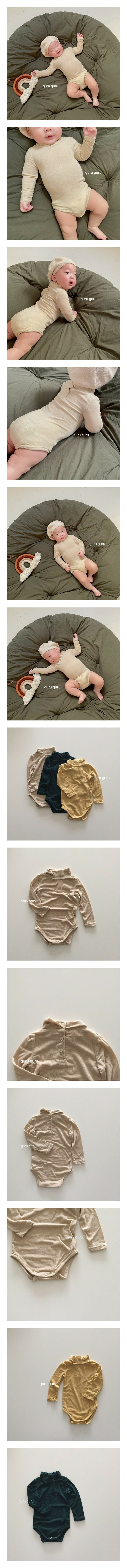 GURU GURU - Korean Children Fashion - #Kfashion4kids - Gauze Half Polo Neck Bodysuit