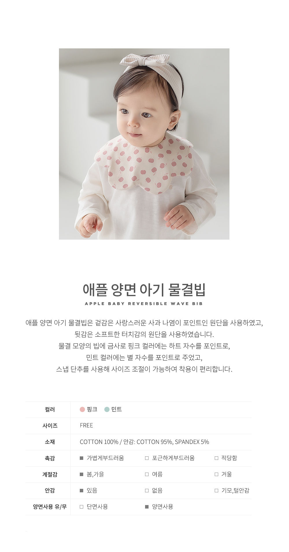 HAPPY PRINCE - Korean Children Fashion - #Kfashion4kids - Apple Baby Reversible Wave Bib - 3