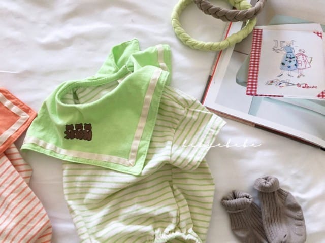 HI BYEBEBE - Korean Children Fashion - #Kfashion4kids - Eating Cookie Bear Stripes Bodysuit - 2