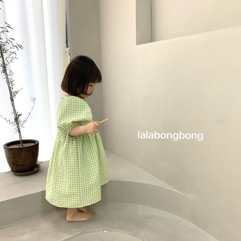 LALABONGBONG - Korean Children Fashion - #Kfashion4kids - Check Puff One-piece