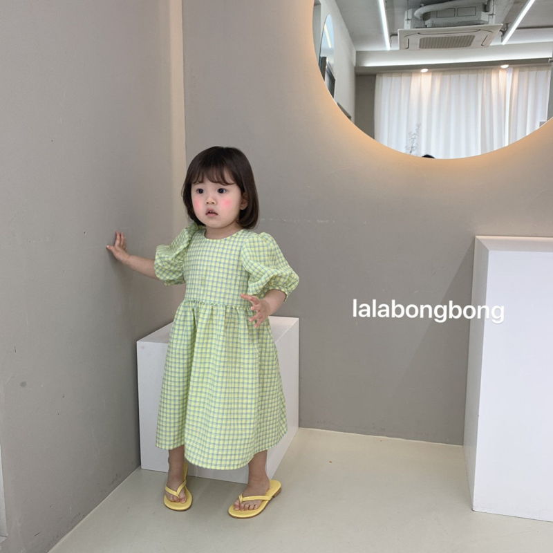 LALABONGBONG - Korean Children Fashion - #Kfashion4kids - Check Puff One-piece - 2