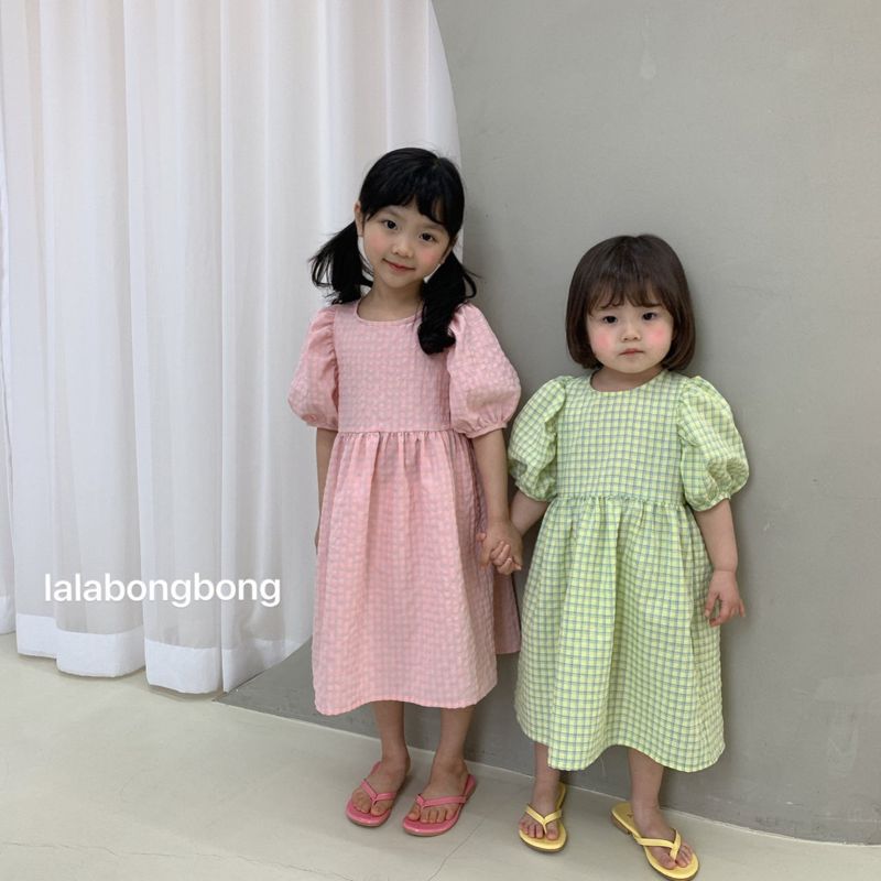 LALABONGBONG - Korean Children Fashion - #Kfashion4kids - Check Puff One-piece - 3