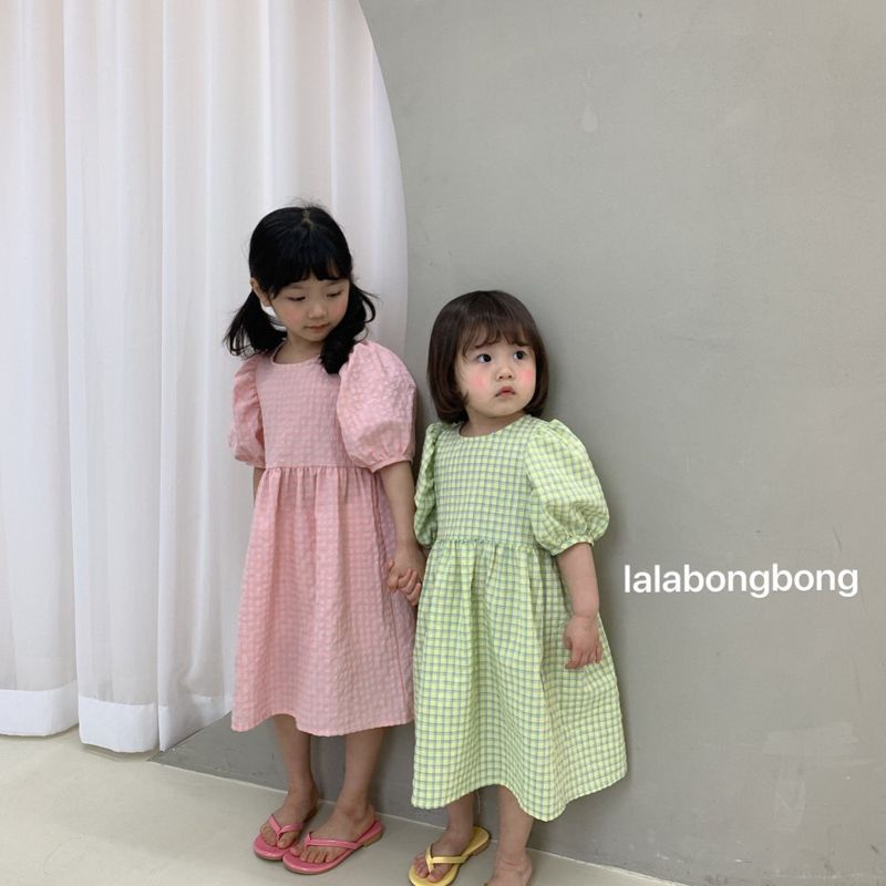 LALABONGBONG - Korean Children Fashion - #Kfashion4kids - Check Puff One-piece - 4
