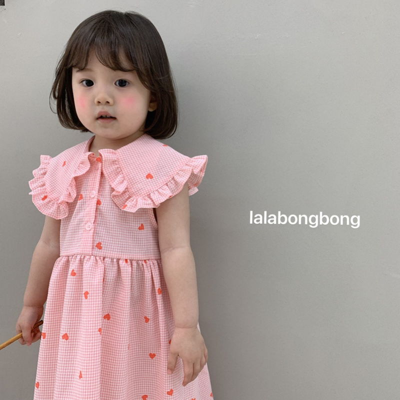 LALABONGBONG - Korean Children Fashion - #Kfashion4kids - Heart Check Collar One-piece - 6