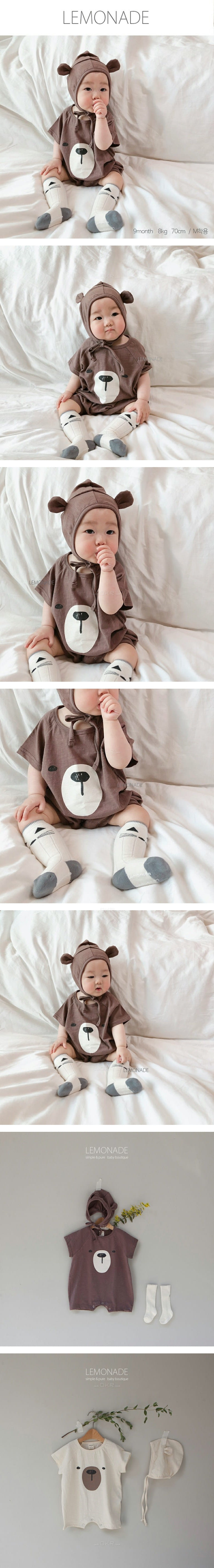 LEMONADE - Korean Children Fashion - #Kfashion4kids - Moon Bear Bodysuit with Bonnet