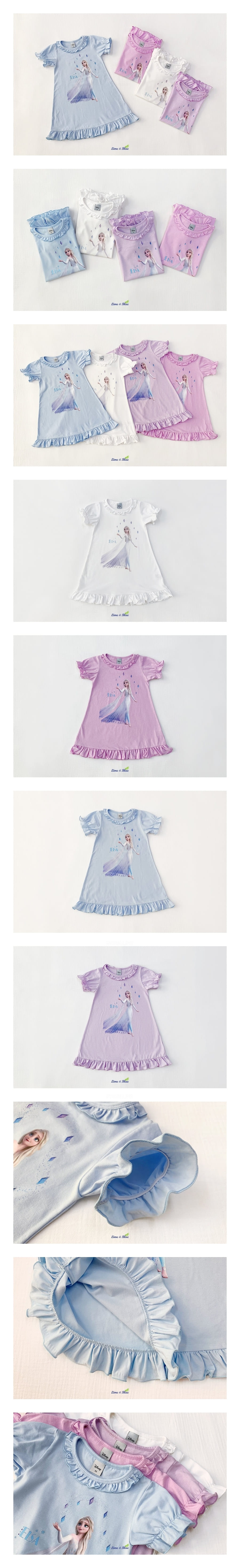 LIME & BLUE - Korean Children Fashion - #Kfashion4kids - Disney Elsa Queen One-piece Pajamas