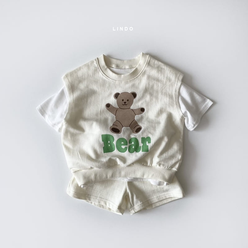 LINDO - Korean Children Fashion - #Kfashion4kids - Bong Bong Bear Tee Vest Bottom Set