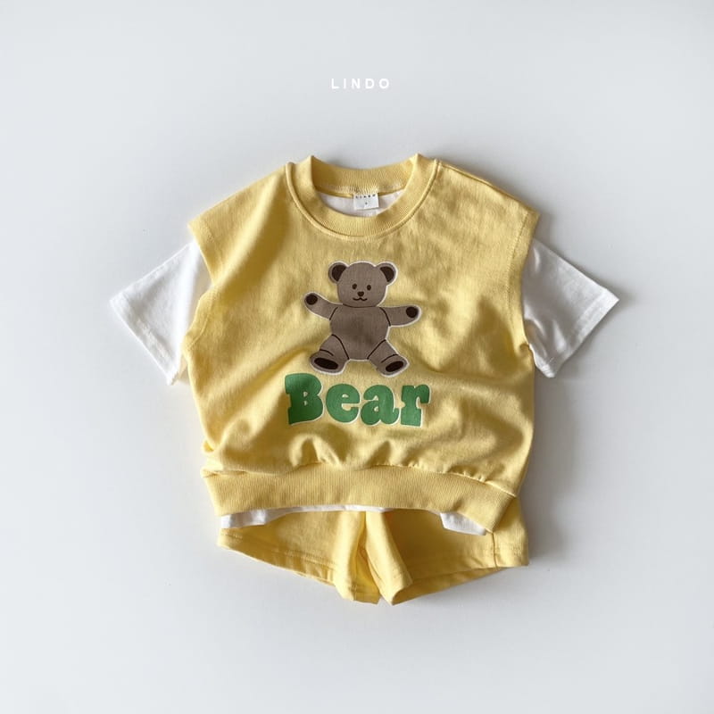 LINDO - Korean Children Fashion - #Kfashion4kids - Bong Bong Bear Tee Vest Bottom Set - 2