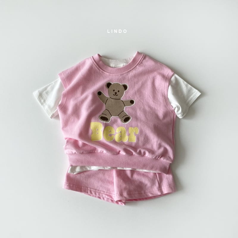 LINDO - Korean Children Fashion - #Kfashion4kids - Bong Bong Bear Tee Vest Bottom Set - 3