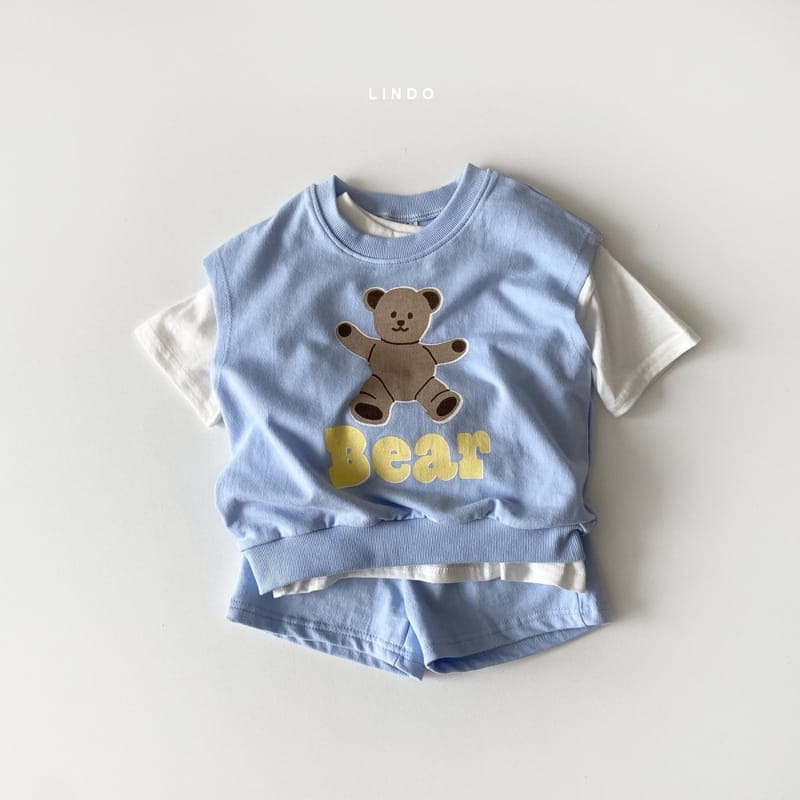 LINDO - Korean Children Fashion - #Kfashion4kids - Bong Bong Bear Tee Vest Bottom Set - 4