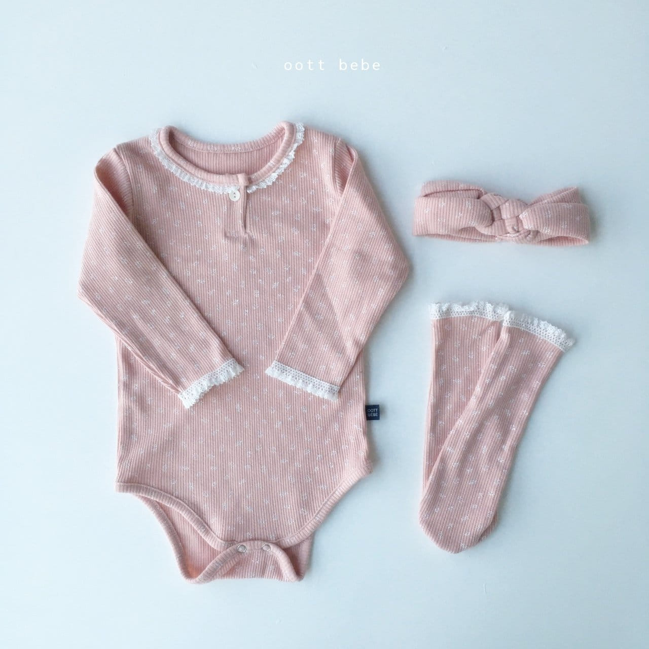 OOTT BEBE - Korean Children Fashion - #Kfashion4kids - Pretty Bodysuit Hairband Socks Set - 7