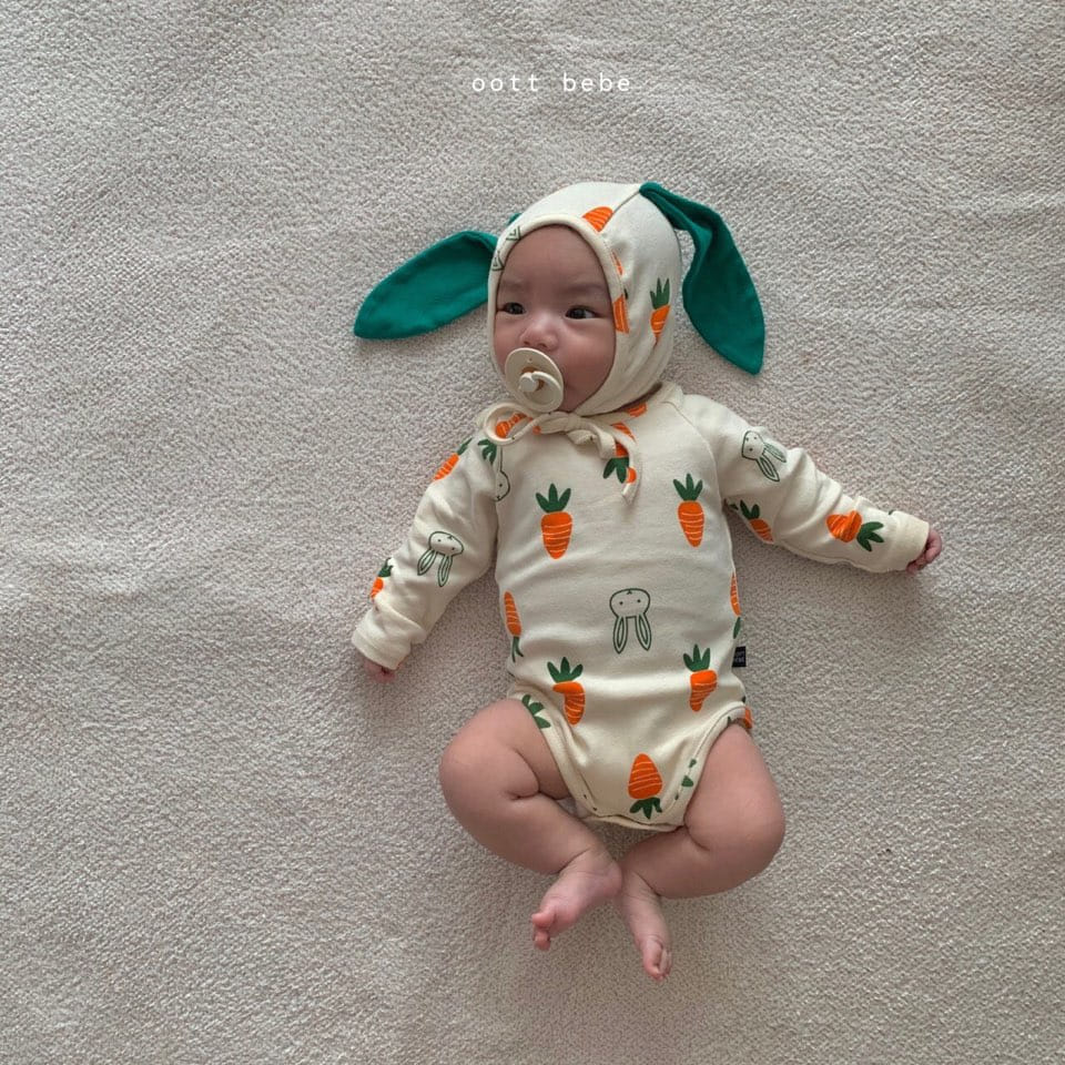 OOTT BEBE - Korean Children Fashion - #Kfashion4kids - Vegetable Bodysuit with Bonnet - 4