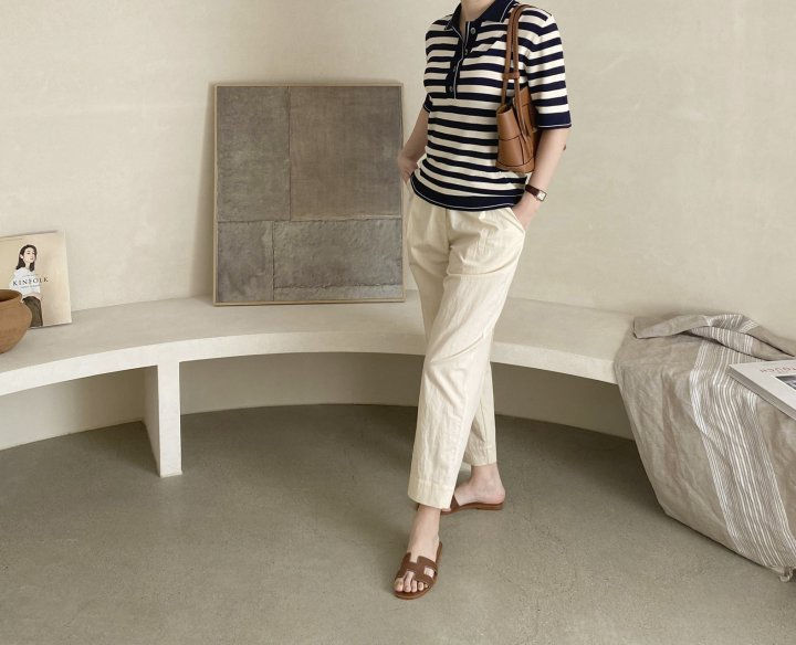 AFTERGLOW - Korean Women Fashion - #Kfashion - Collar Stripe Knit Top - 6