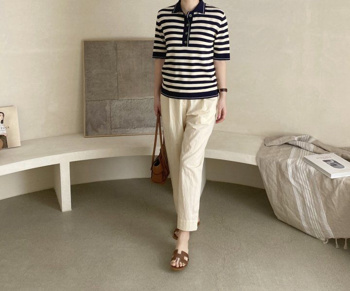 AFTERGLOW - Korean Women Fashion - #Kfashion - Collar Stripe Knit Top - 8