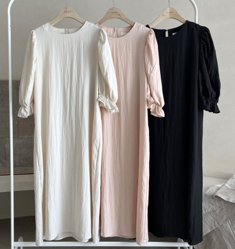 AFTERGLOW - Korean Women Fashion - #Kfashion - Sleeve Shirring One-piece