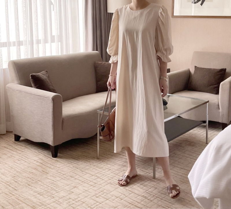 AFTERGLOW - Korean Women Fashion - #Kfashion - Sleeve Shirring One-piece - 10