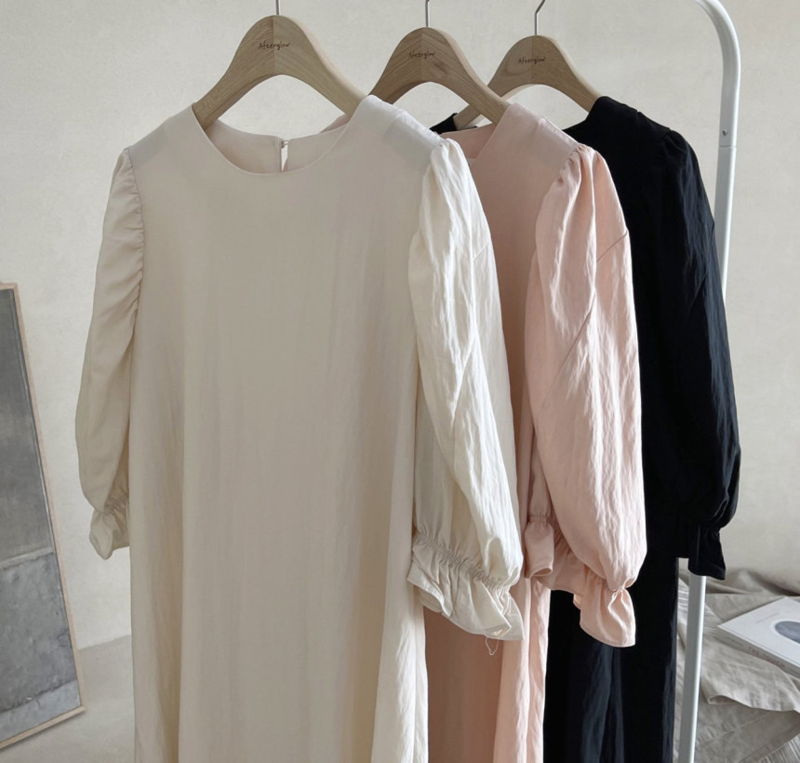 AFTERGLOW - Korean Women Fashion - #Kfashion - Sleeve Shirring One-piece - 4