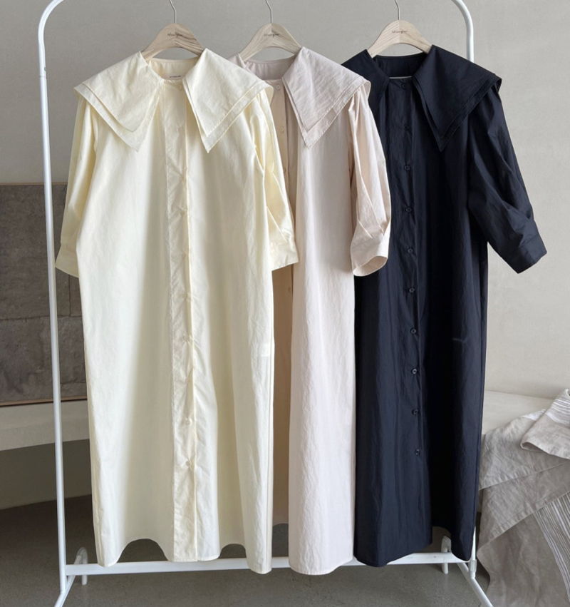 AFTERGLOW - Korean Women Fashion - #Kfashion - Sailor Collar One-piece