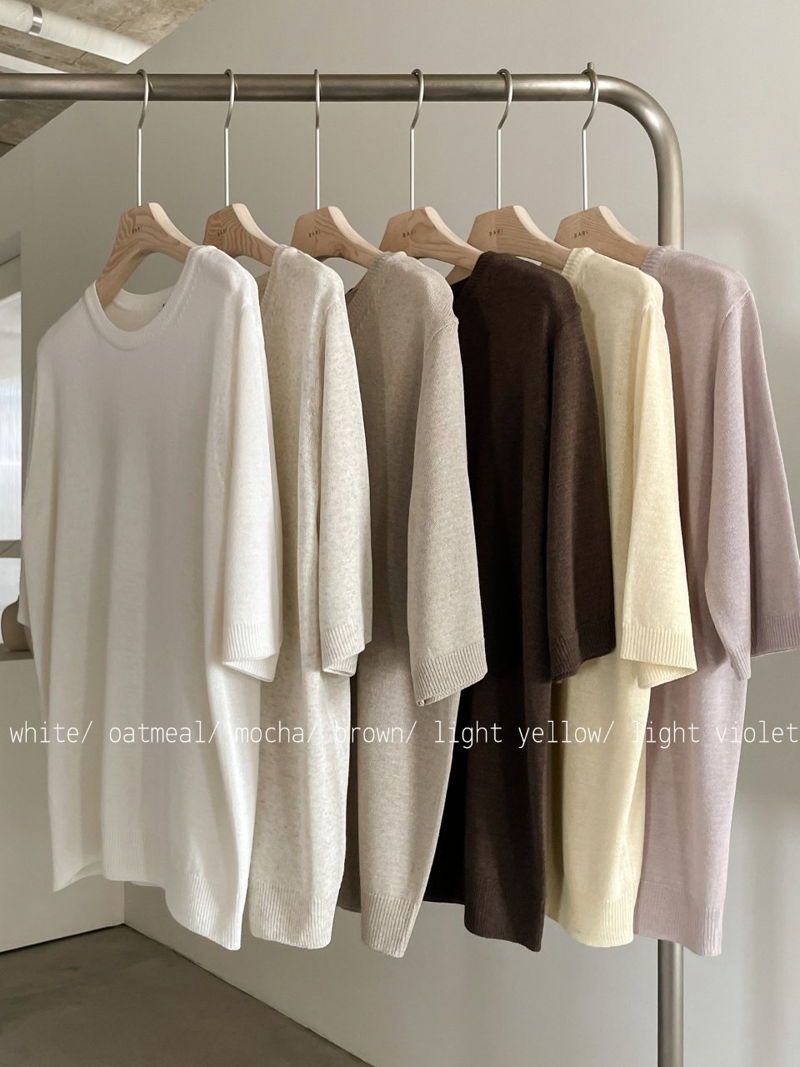 BARI - Korean Women Fashion - #Kfashion - Linen Round Knit Top
