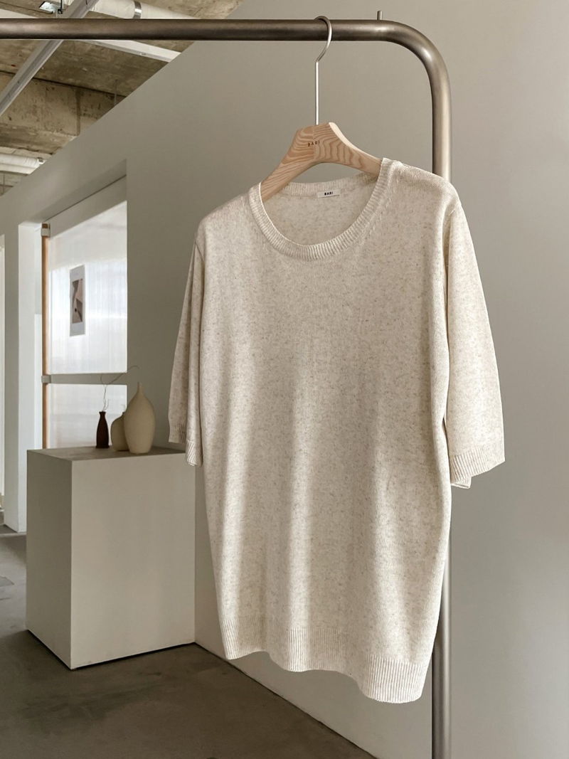 BARI - Korean Women Fashion - #Kfashion - Linen Round Knit Top - 2