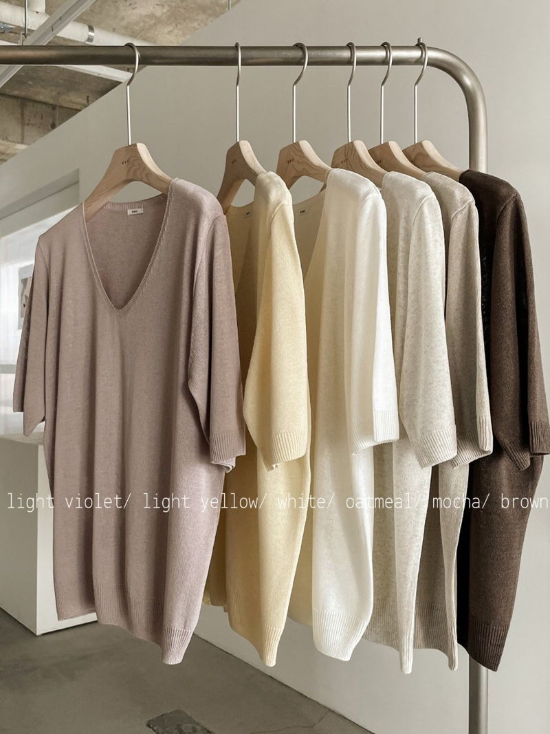 BARI - Korean Women Fashion - #Kfashion - Bamboo V-neck Knit Top