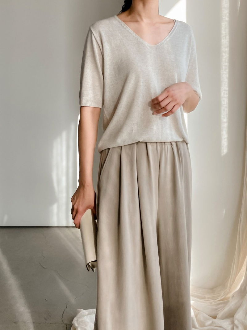 BARI - Korean Women Fashion - #Kfashion - Bamboo V-neck Knit Top - 3