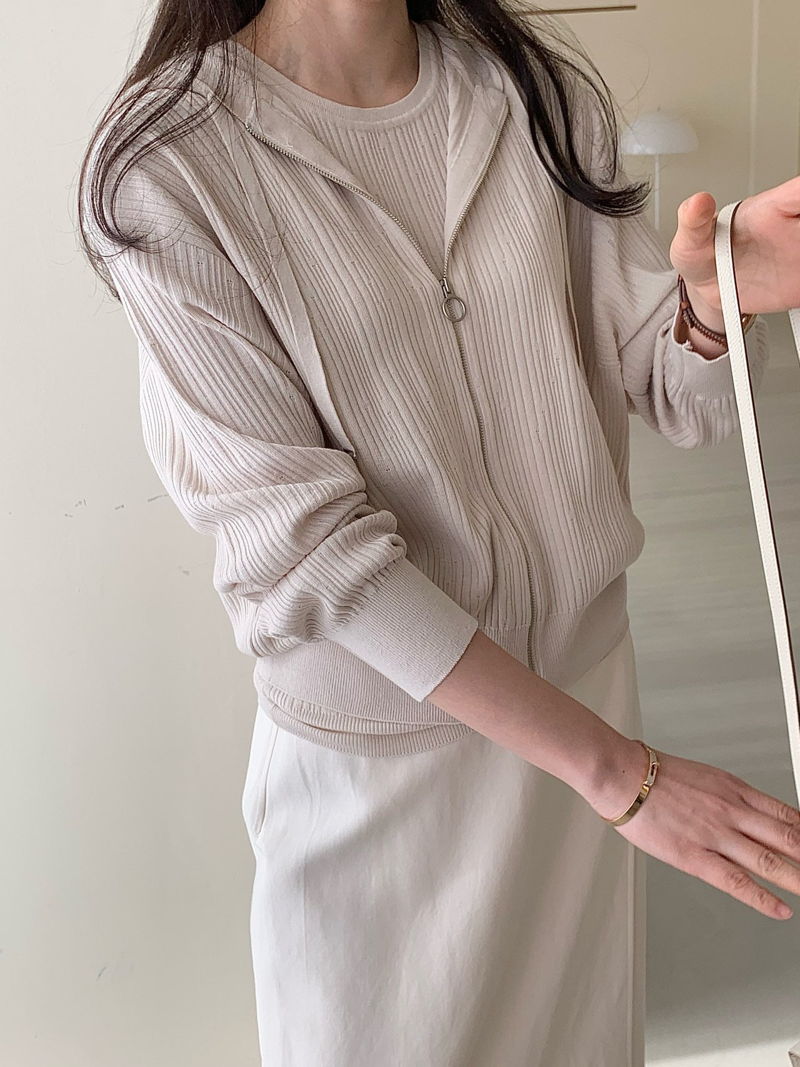 BOWEN - Korean Women Fashion - #Kfashion - Knit Tee & Zip-up Set - 6