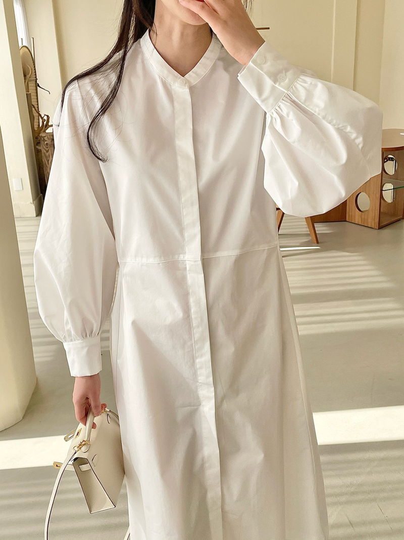 BOWEN - Korean Women Fashion - #Kfashion - Puff Sleeve One-piece - 2