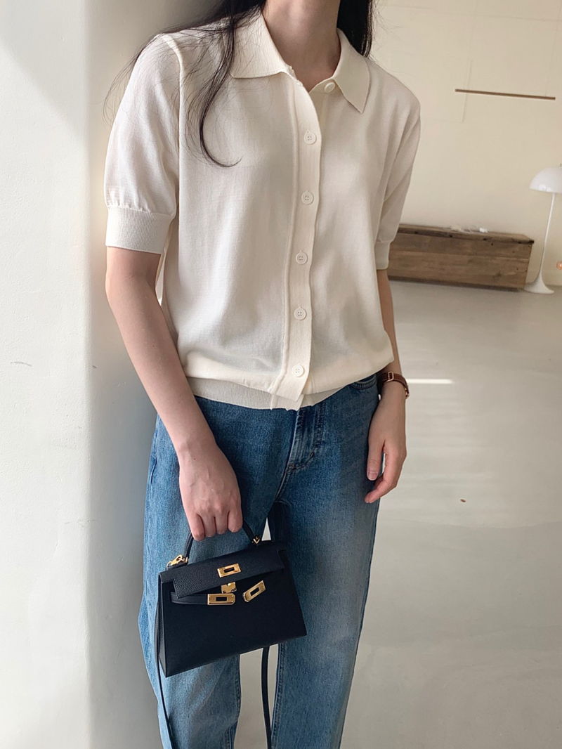 BOWEN - Korean Women Fashion - #Kfashion - Collar Short Sleeve Cardigan