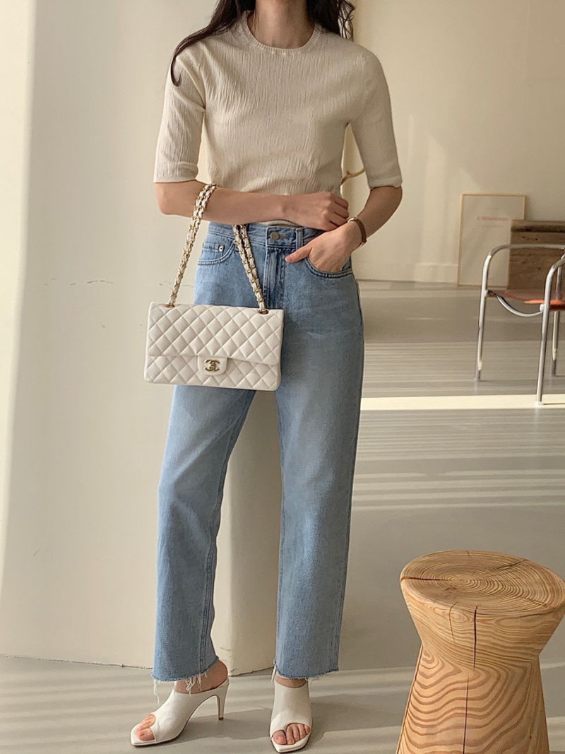 BOWEN - Korean Women Fashion - #Kfashion - Redone Light Denim Pants