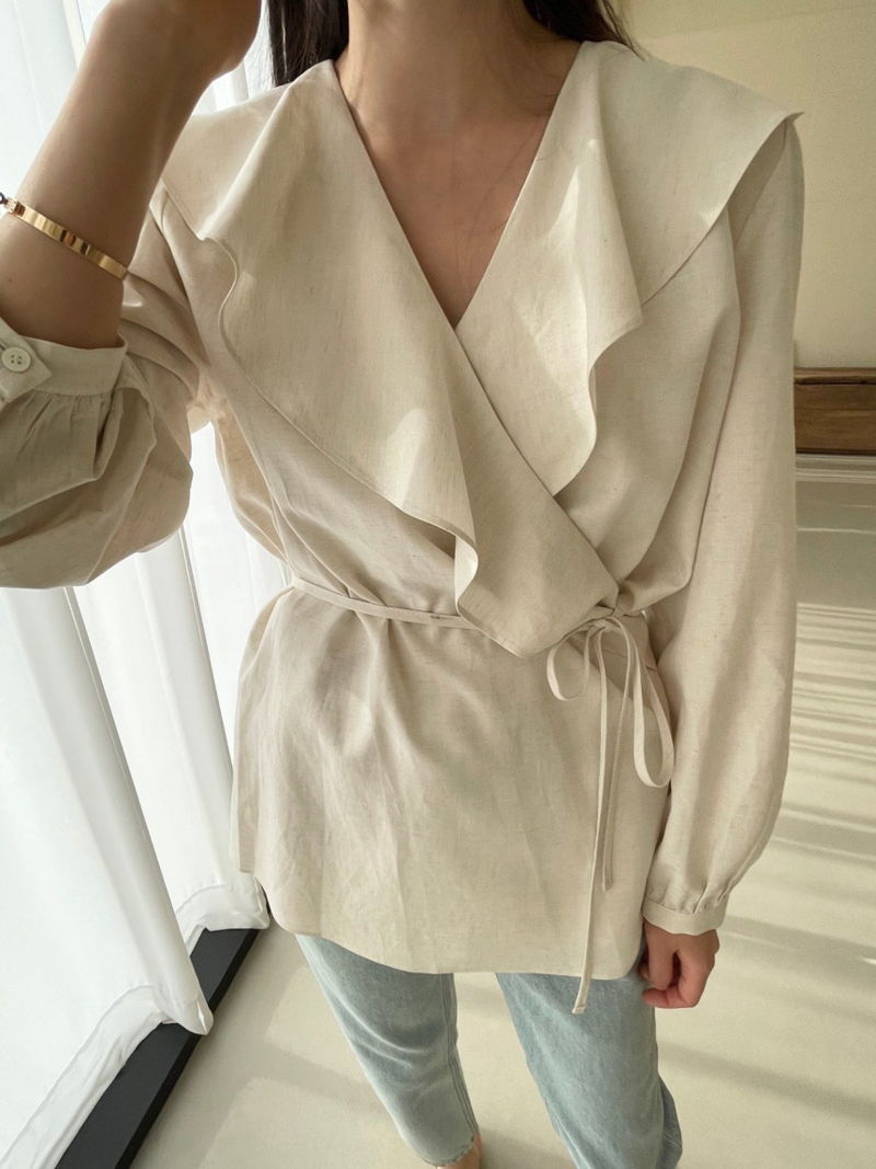 BOWEN - Korean Women Fashion - #Kfashion - Linen Wrap Blouse