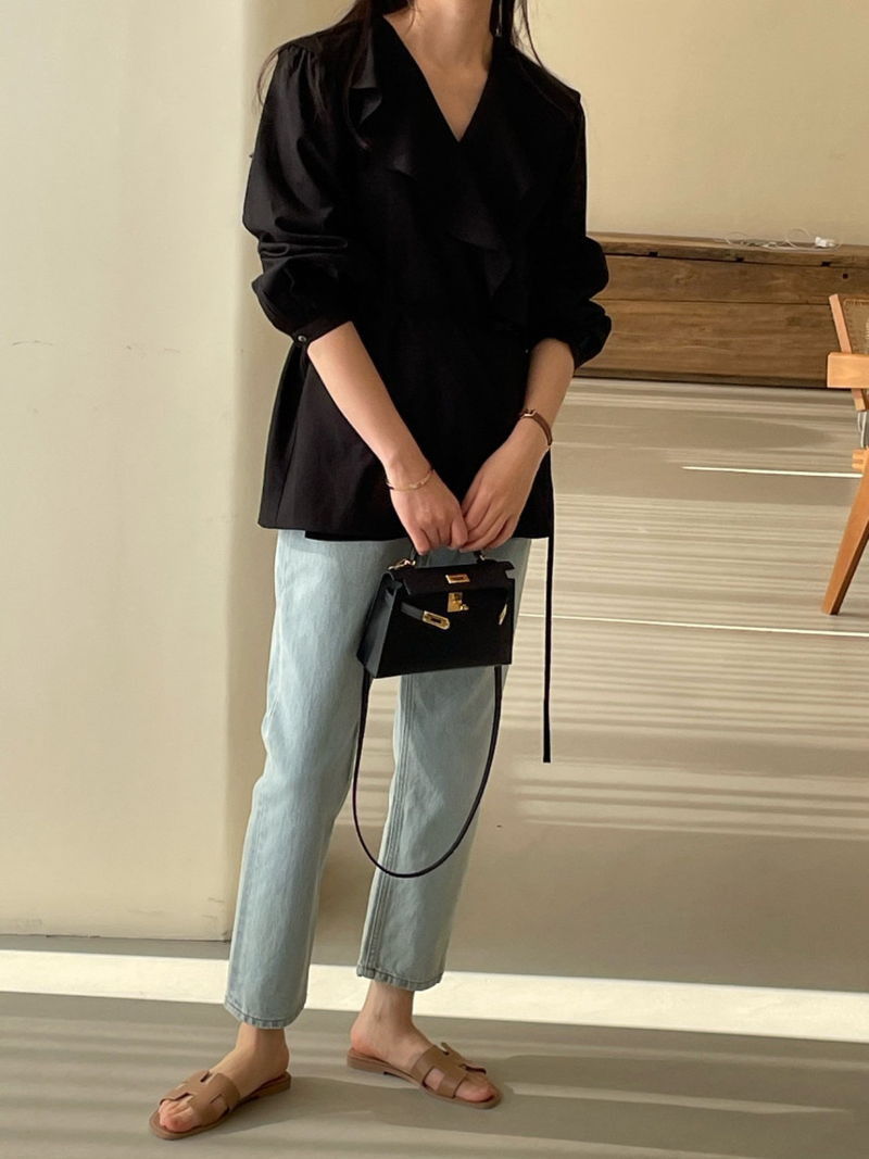 BOWEN - Korean Women Fashion - #Kfashion - Linen Wrap Blouse - 10