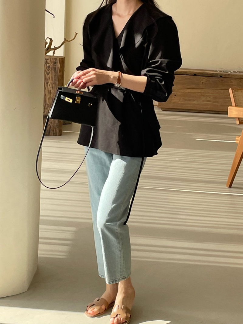 BOWEN - Korean Women Fashion - #Kfashion - Linen Wrap Blouse - 11