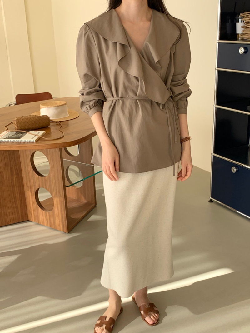 BOWEN - Korean Women Fashion - #Kfashion - Linen Wrap Blouse - 2