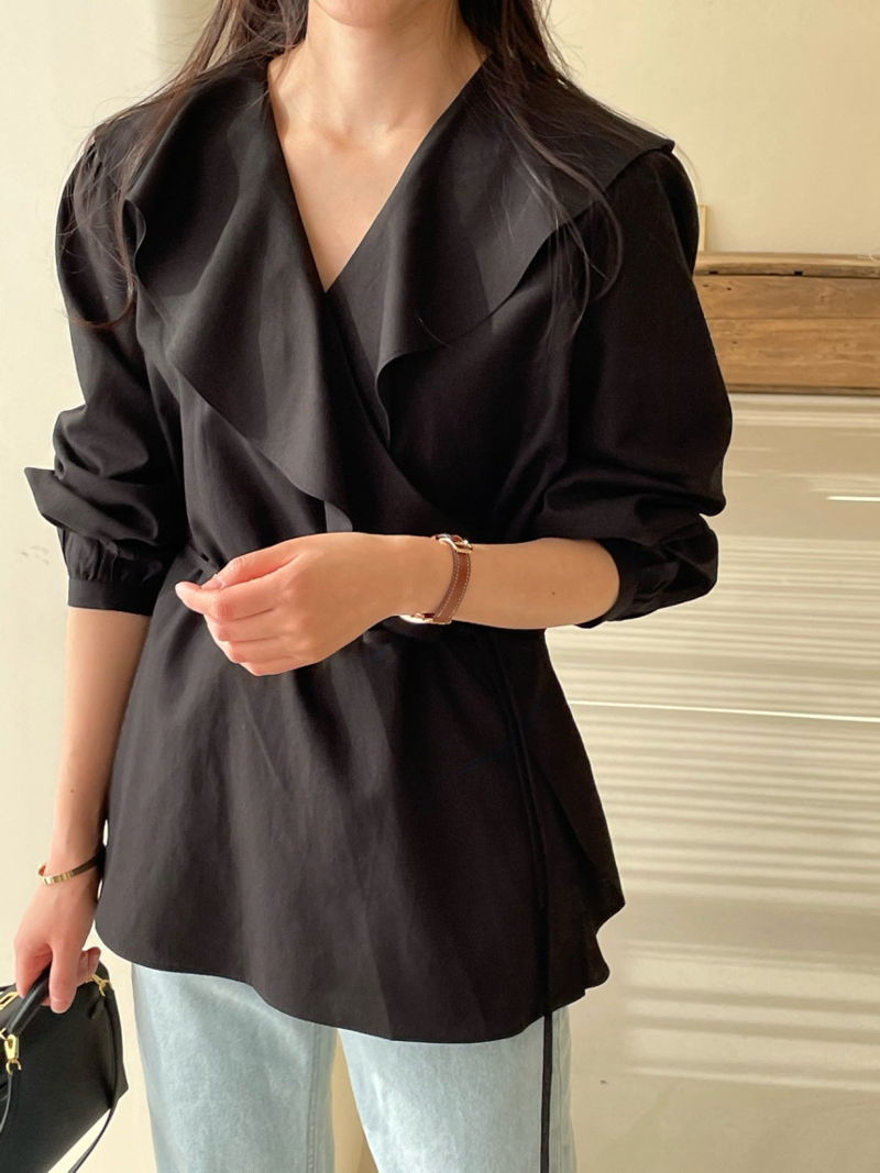 BOWEN - Korean Women Fashion - #Kfashion - Linen Wrap Blouse - 3