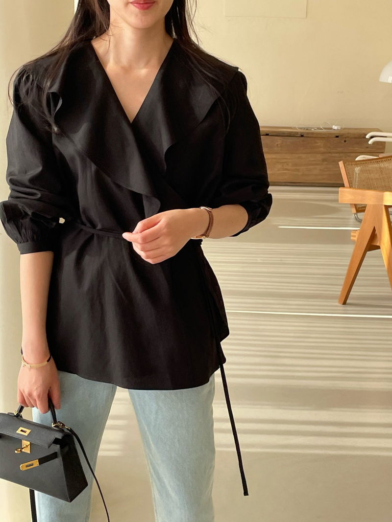BOWEN - Korean Women Fashion - #Kfashion - Linen Wrap Blouse - 7