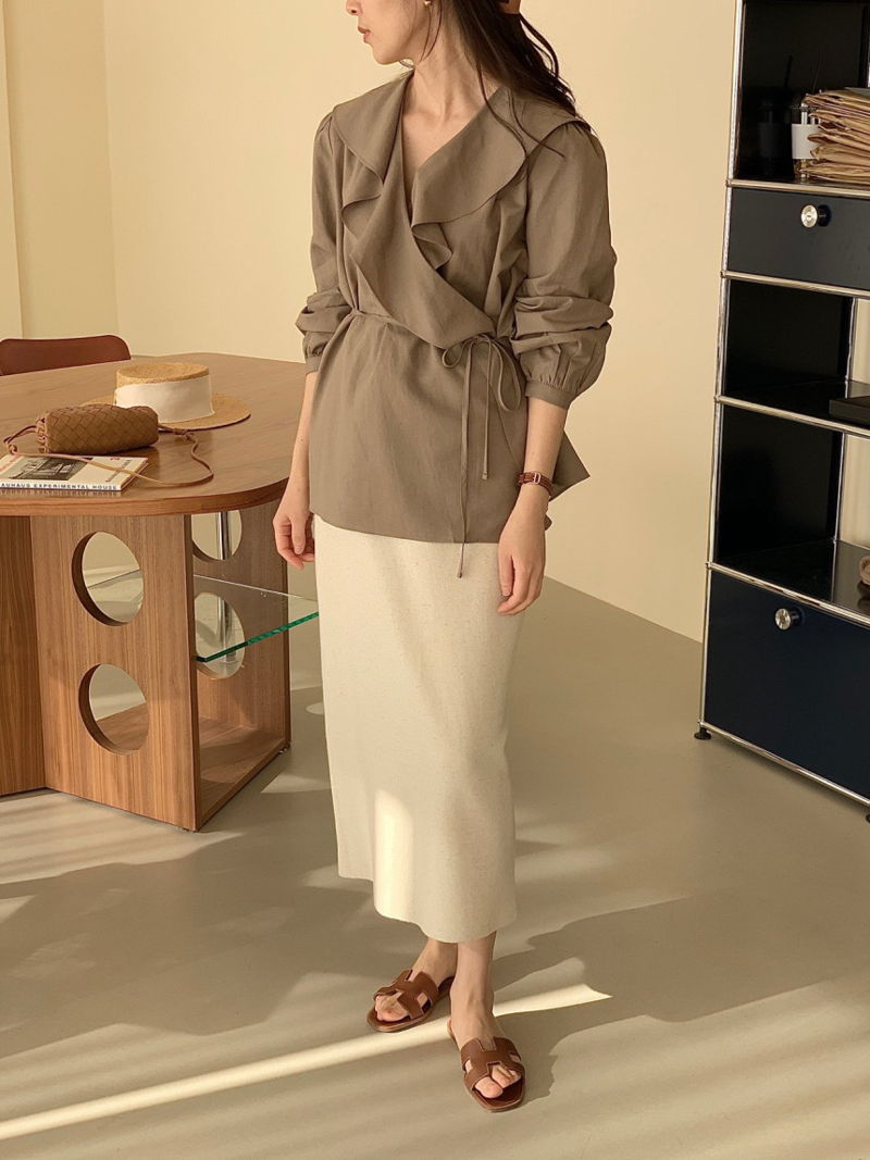 BOWEN - Korean Women Fashion - #Kfashion - Linen Wrap Blouse - 9
