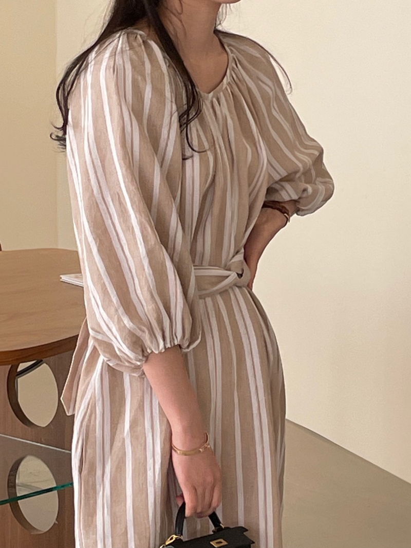 BOWEN - Korean Women Fashion - #Kfashion - Stripe Linen One-piece - 7