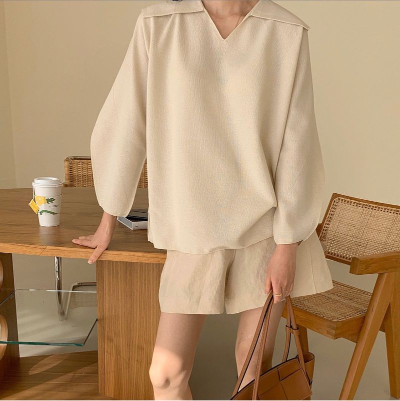 BOWEN - Korean Women Fashion - #Kfashion - Wholegarment Sailor Collar Knit Pullover - 3