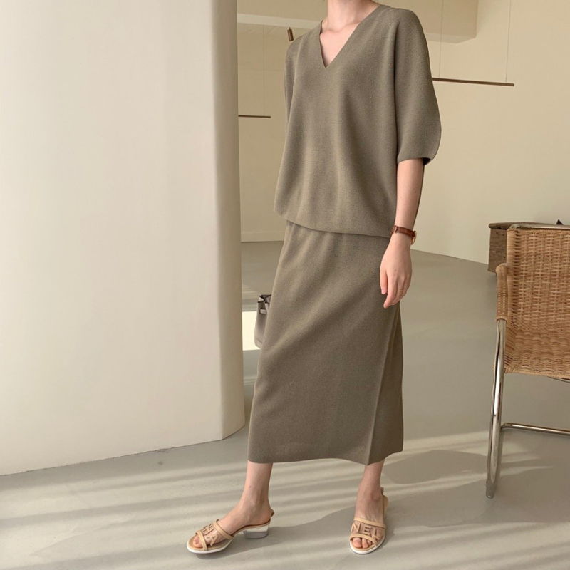 BOWEN - Korean Women Fashion - #Kfashion - Wholegarment Anduo Knit Top Bottom Set - 2