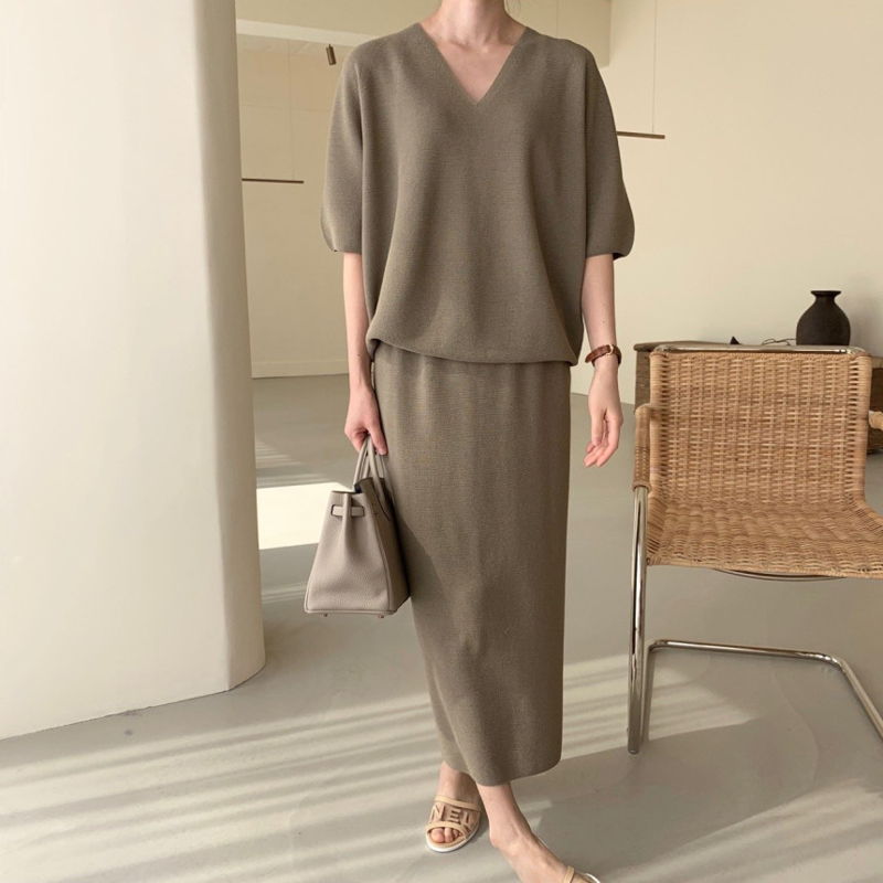 BOWEN - Korean Women Fashion - #Kfashion - Wholegarment Anduo Knit Top Bottom Set - 3