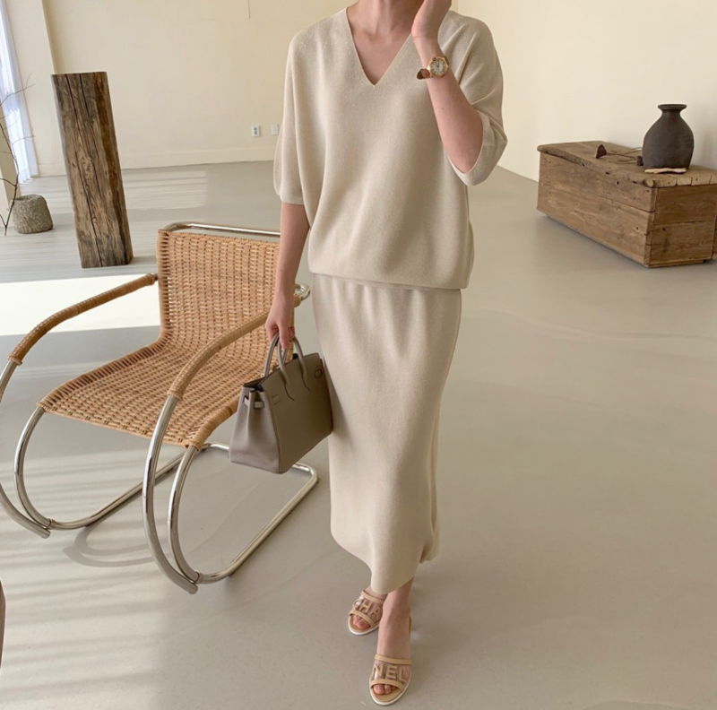 BOWEN - Korean Women Fashion - #Kfashion - Wholegarment Anduo Knit Top Bottom Set - 5