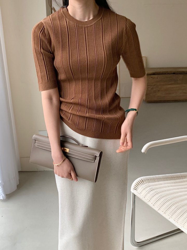 BOWEN - Korean Women Fashion - #Kfashion - Gani Rib Short Sleeved Tee with Cardigan - 10