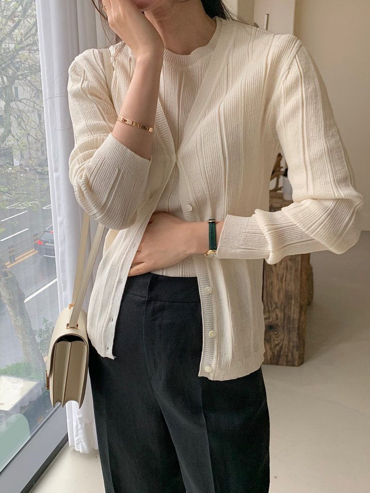 BOWEN - Korean Women Fashion - #Kfashion - Gani Rib Short Sleeved Tee with Cardigan - 2