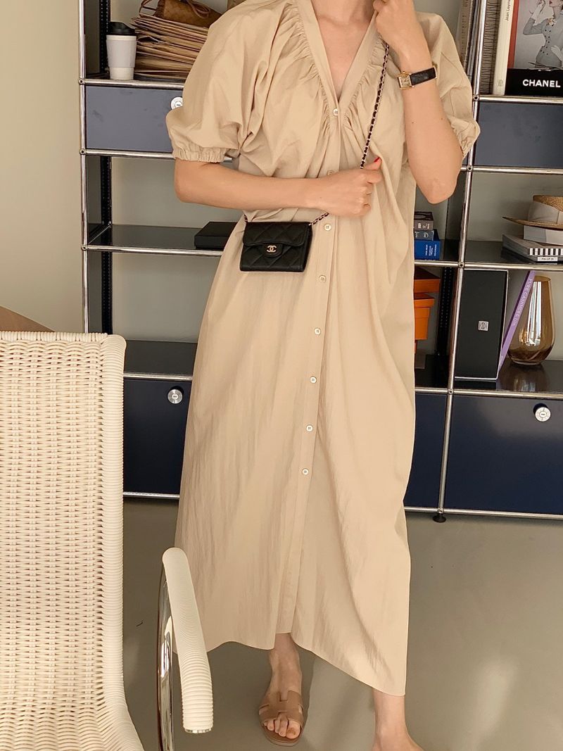 BOWEN - Korean Women Fashion - #Kfashion - Shirring One-piece - 10