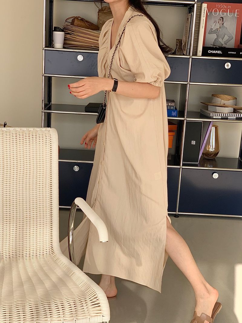 BOWEN - Korean Women Fashion - #Kfashion - Shirring One-piece - 7