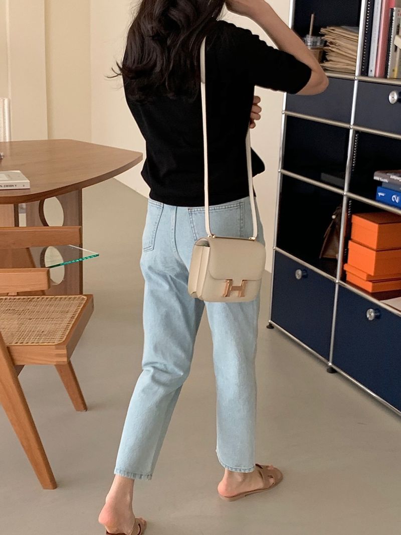 BOWEN - Korean Women Fashion - #Kfashion - Beige Blue Denim Pants - 10